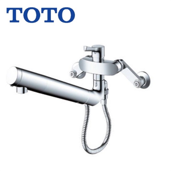 TOTO|キッチン壁付シングル混合水栓（エコシングル、浄水カートリッジ内蔵、ハンドシャワー）